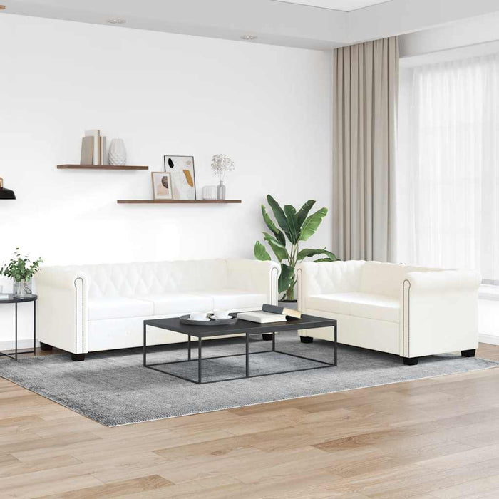 Canapea Chesterfield cu 2 și 3 locuri, piele ecologică, alb - WALTI WALTI