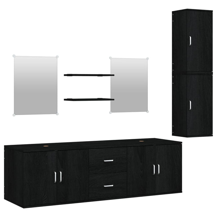 Set de mobilier de baie cu 7 piese, lemn prelucrat negru - WALTI WALTI