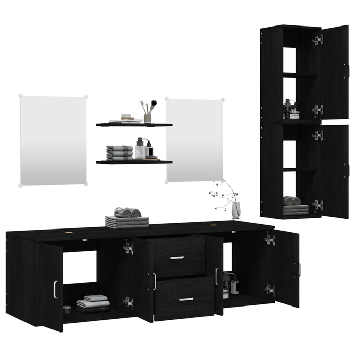Set de mobilier de baie cu 7 piese, lemn prelucrat negru - WALTI WALTI