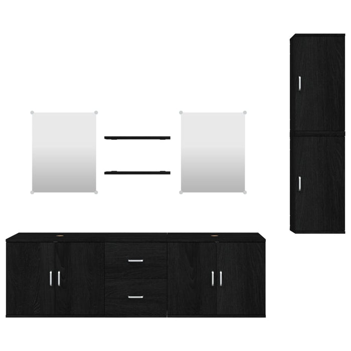 Set de mobilier de baie cu 7 piese, lemn prelucrat negru - WALTI WALTI