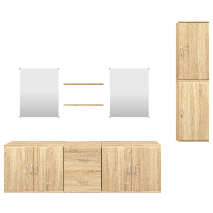 Set de mobilier de baie cu 7 piese, lemn prelucrat din stejar - WALTI WALTI