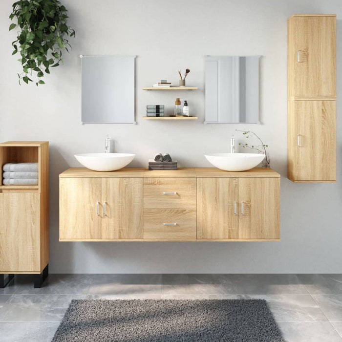 Set de mobilier de baie cu 7 piese, lemn prelucrat din stejar - WALTI WALTI