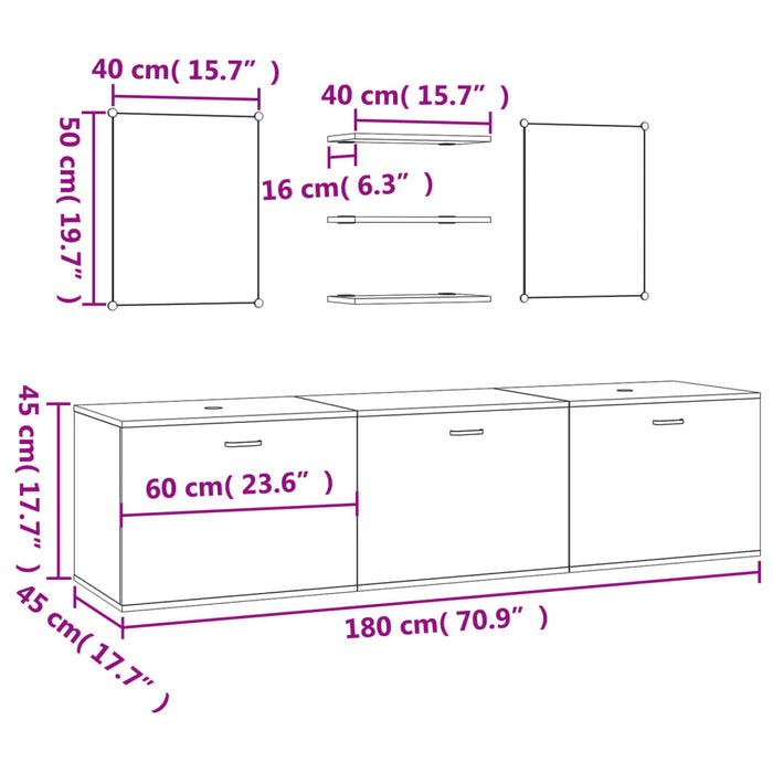 Set mobilier de baie cu 6 piese, lemn prelucrat din stejar - WALTI WALTI