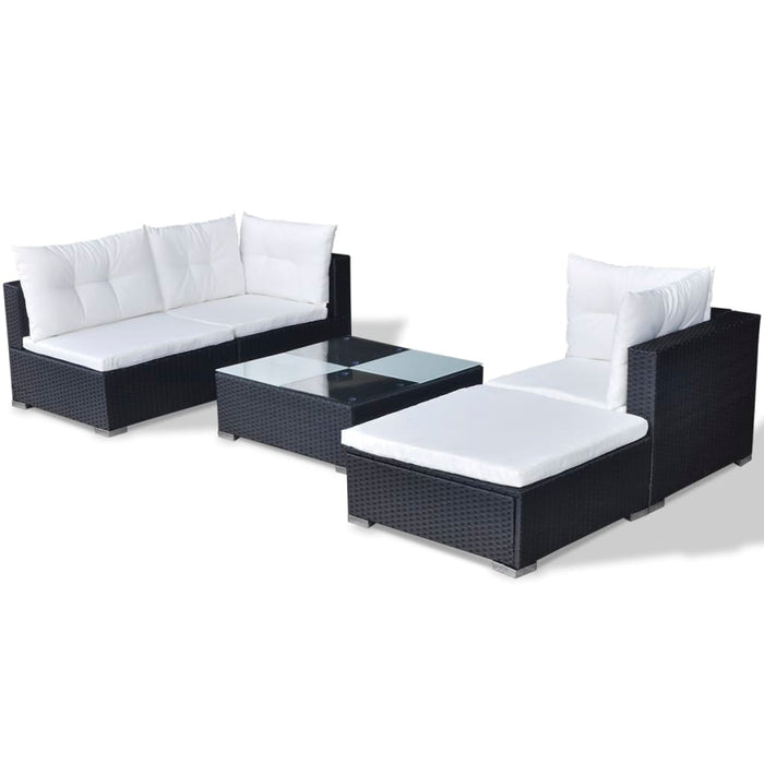 Set mobilier de grădină cu perne, 5 piese, negru, poliratan WALTI