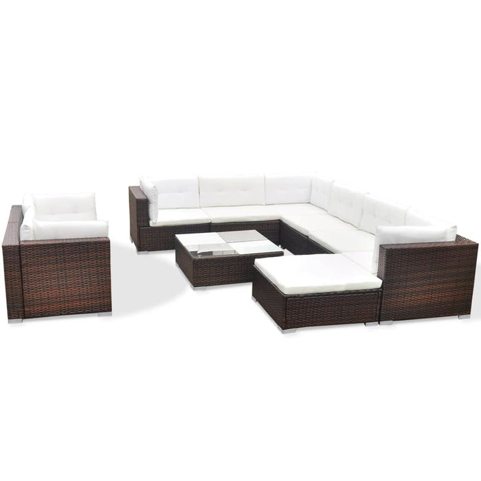 Set mobilier de grădină cu perne, 10 piese, maro, poliratan WALTI