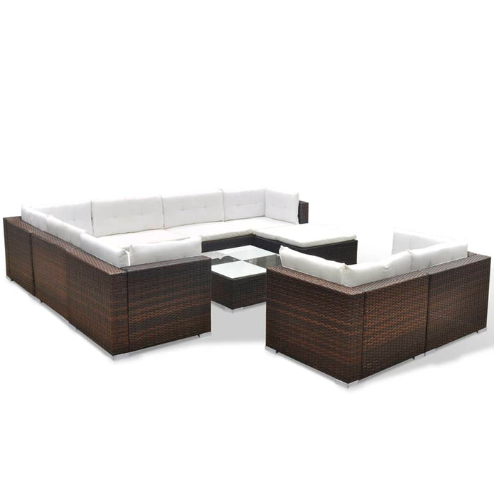 Set mobilier de grădină cu perne, 10 piese, maro, poliratan WALTI