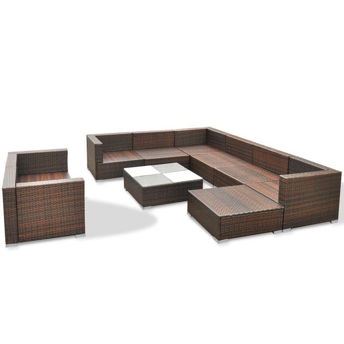 Set mobilier de grădină cu perne, 10 piese, maro, poliratan WALTI