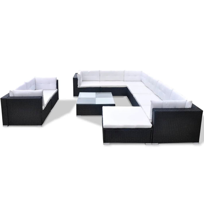Set mobilier de grădină cu perne, 10 piese, negru, poliratan WALTI