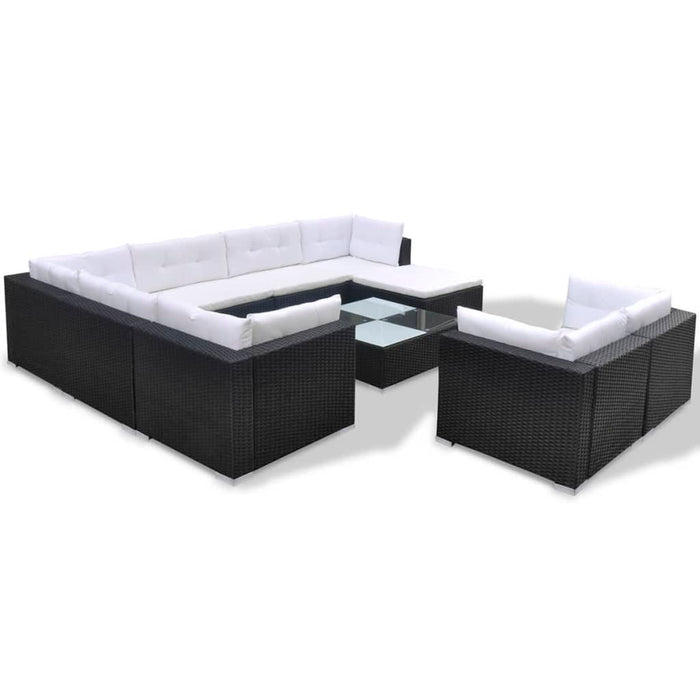 Set mobilier de grădină cu perne, 10 piese, negru, poliratan WALTI