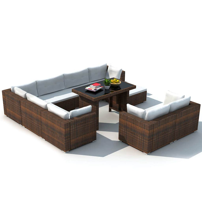 Set mobilier de grădină cu perne, 10 piese, maro, poliratan - WALTI WALTI