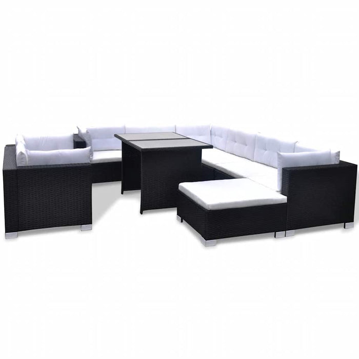 Set mobilier de grădină cu perne, 10 piese, negru, poliratan - WALTI WALTI