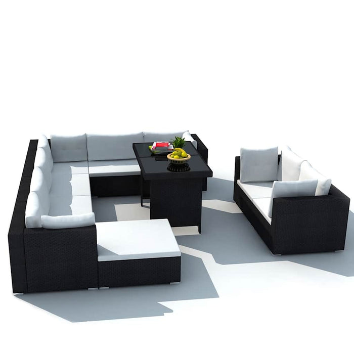 Set mobilier de grădină cu perne, 10 piese, negru, poliratan - WALTI WALTI