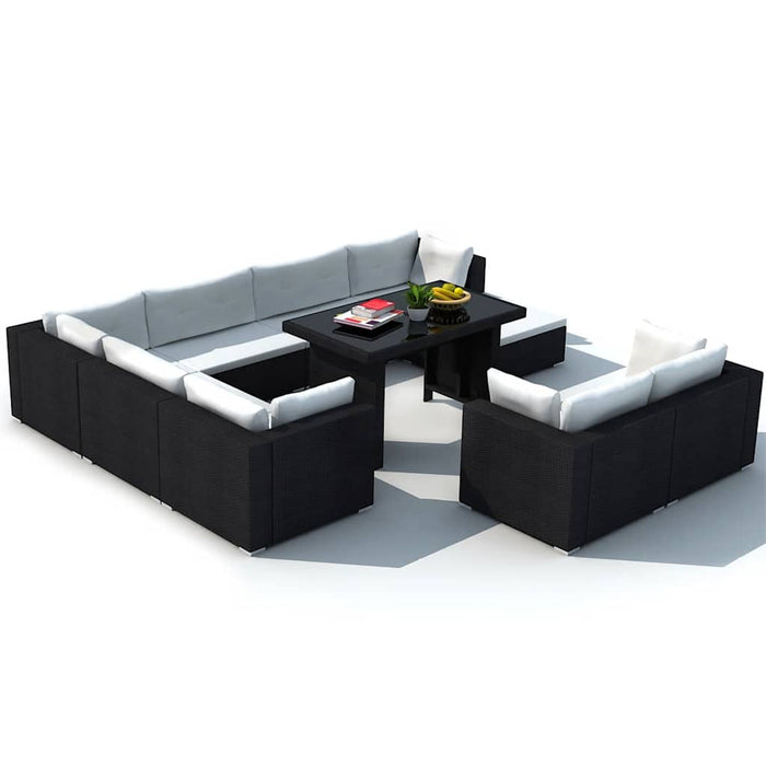 Set mobilier de grădină cu perne, 10 piese, negru, poliratan - WALTI WALTI