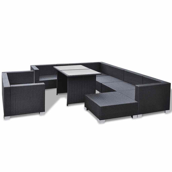 Set mobilier de grădină cu perne, 10 piese, negru, poliratan - WALTI WALTI