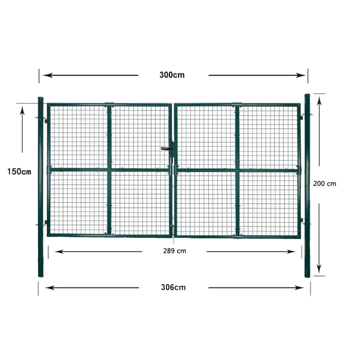 Poartă de gard cu ușă dublă, 300x150 cm, oțel vopsit în câmp electrostatic WALTI