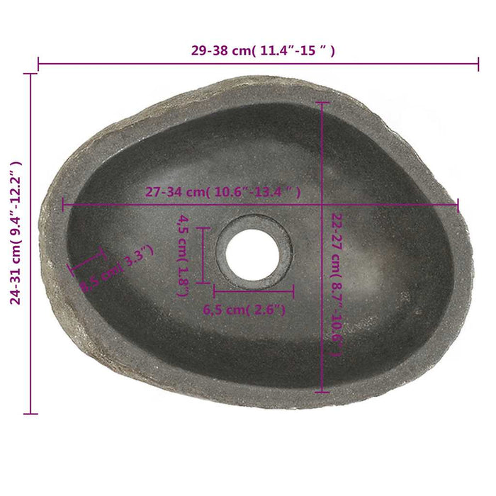 Chiuvetă din piatră de râu, (29-38)x(24-31) cm, oval WALTI