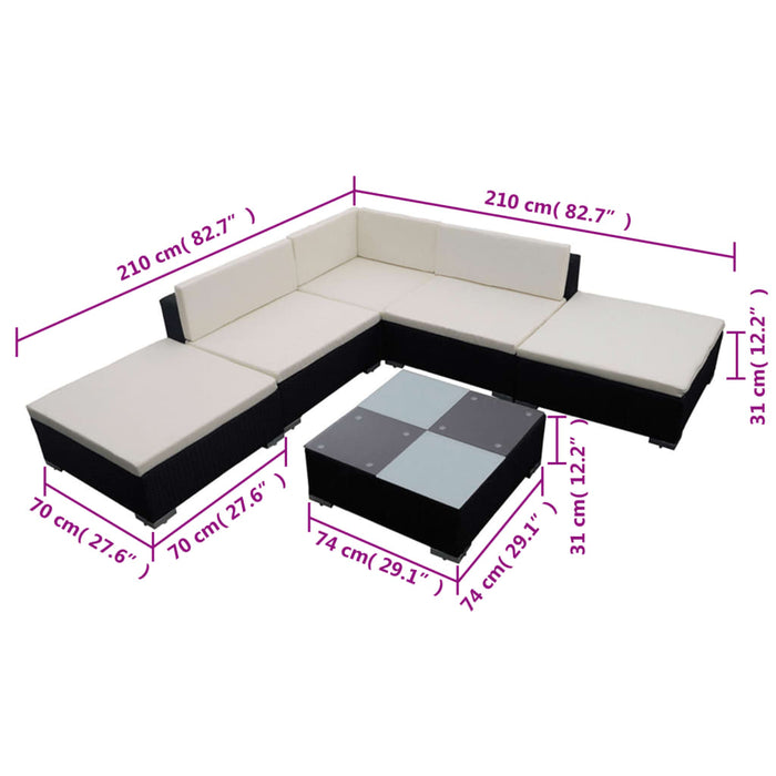 Set mobilier de grădină cu perne, 6 piese, negru, poliratan - WALTI WALTI