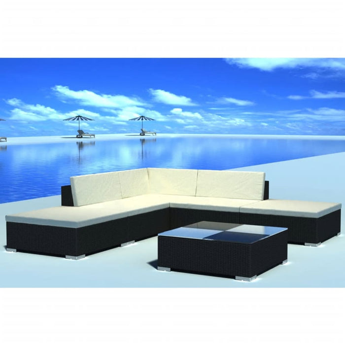 Set mobilier de grădină cu perne, 6 piese, negru, poliratan - WALTI WALTI