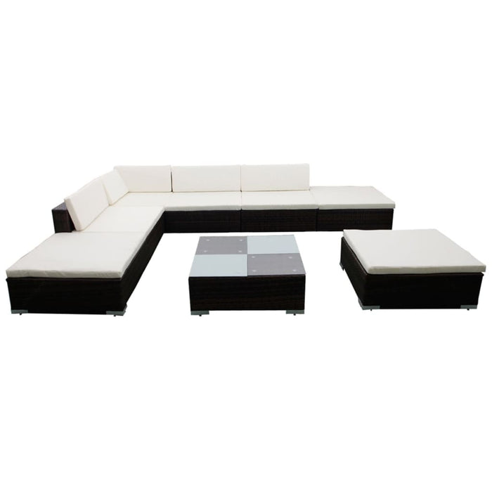 Set mobilier de grădină cu perne, 8 piese, maro, poliratan WALTI