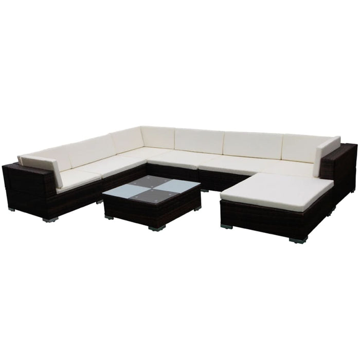 Set mobilier de grădină cu perne, 8 piese, maro, poliratan WALTI
