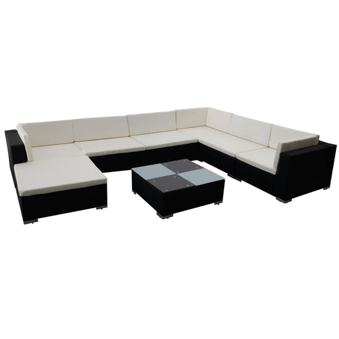 Set mobilier de grădină cu perne, 8 piese, negru, poliratan WALTI