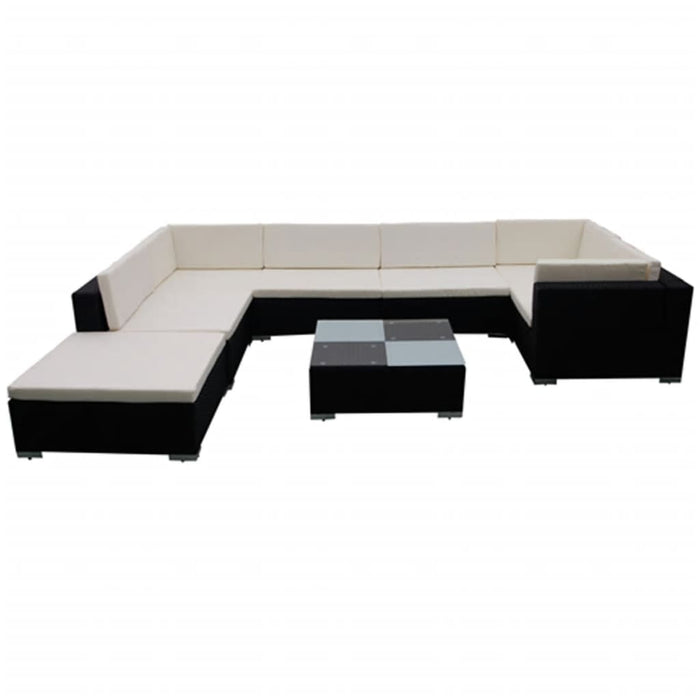 Set mobilier de grădină cu perne, 8 piese, negru, poliratan WALTI