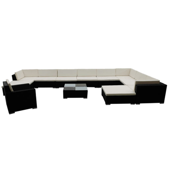 Set mobilier de grădină cu perne, 12 piese, negru, poliratan - WALTI WALTI