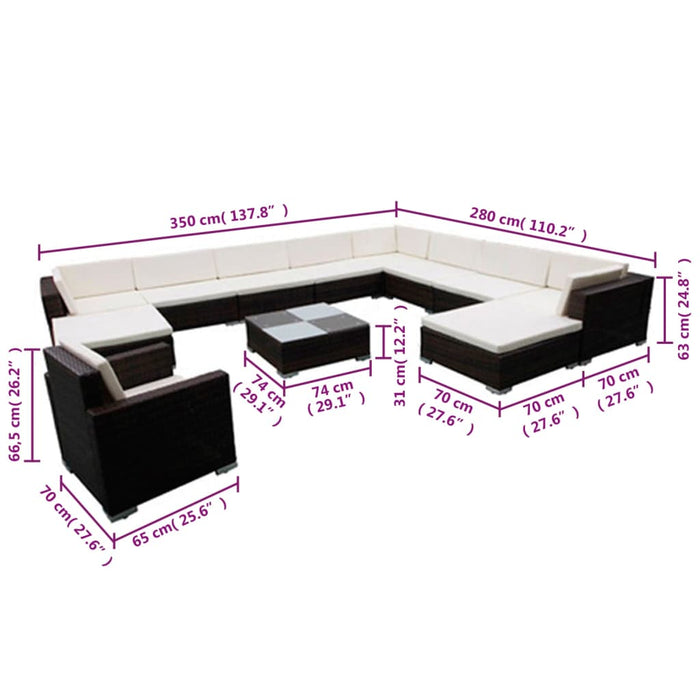 Set mobilier de grădină cu perne, 12 piese, negru, poliratan - WALTI WALTI