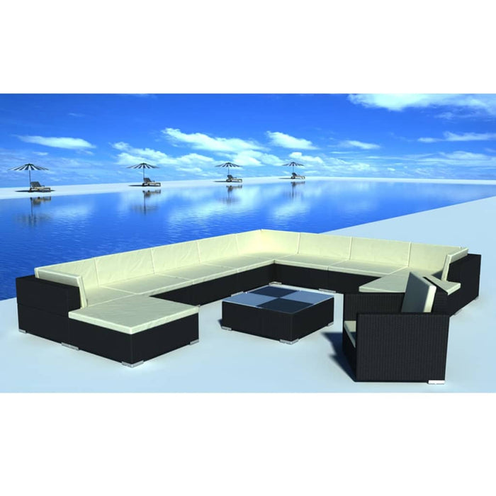 Set mobilier de grădină cu perne, 12 piese, negru, poliratan - WALTI WALTI