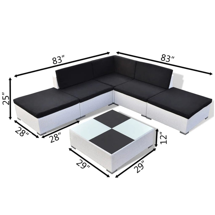 Set mobilier de grădină cu perne, 6 piese, alb, poliratan - WALTI WALTI