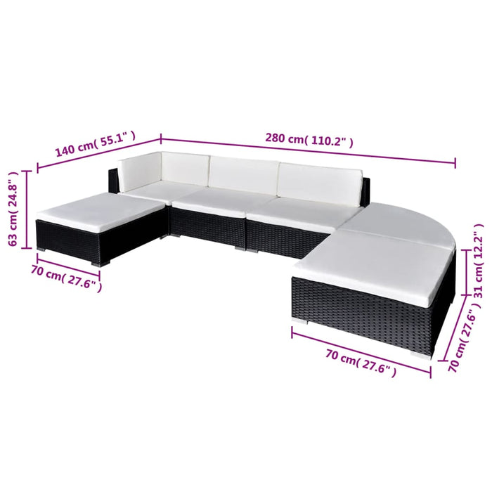 Set mobilier de grădină cu perne, 6 piese, negru, poliratan - WALTI WALTI