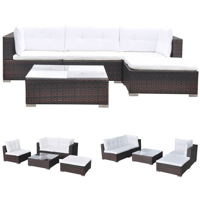 Set mobilier de grădină cu perne, 5 piese, maro, poliratan - WALTI WALTI