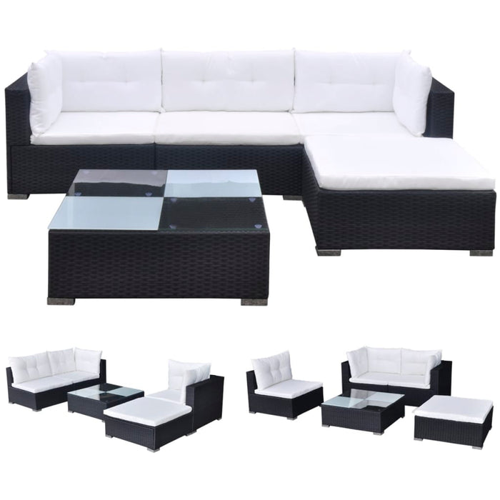 Set mobilier de grădină cu perne, 5 piese, negru, poliratan - WALTI WALTI