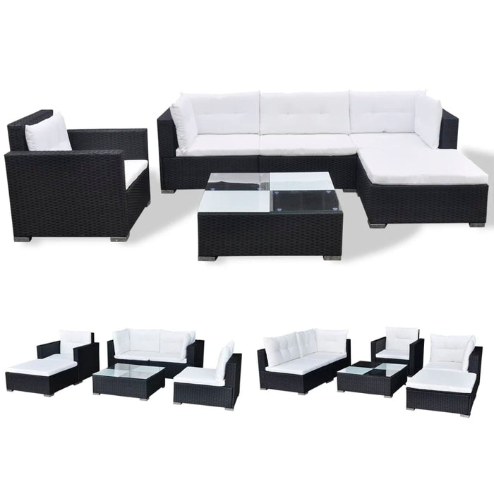 Set mobilier de grădină cu perne, 6 piese, negru, poliratan - WALTI WALTI