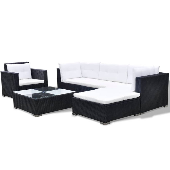 Set mobilier de grădină cu perne, 6 piese, negru, poliratan - WALTI WALTI