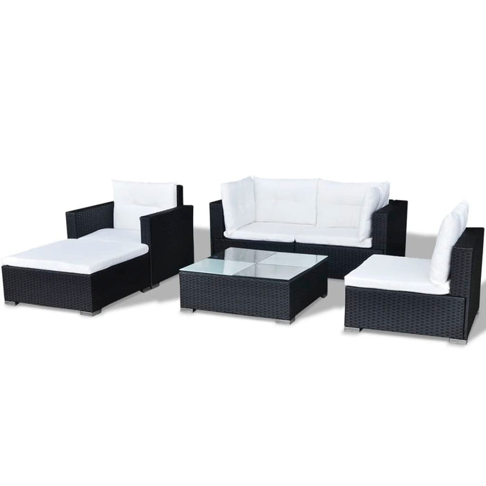 Set mobilier de grădină cu perne, 6 piese, negru, poliratan - WALTI WALTI