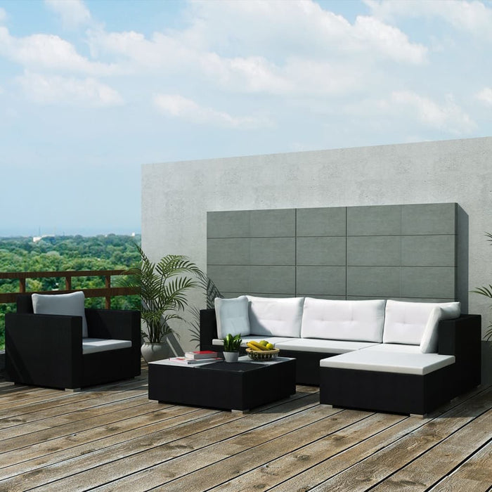 Set mobilier de grădină cu perne, 6 piese, negru, poliratan - WALTI WALTI