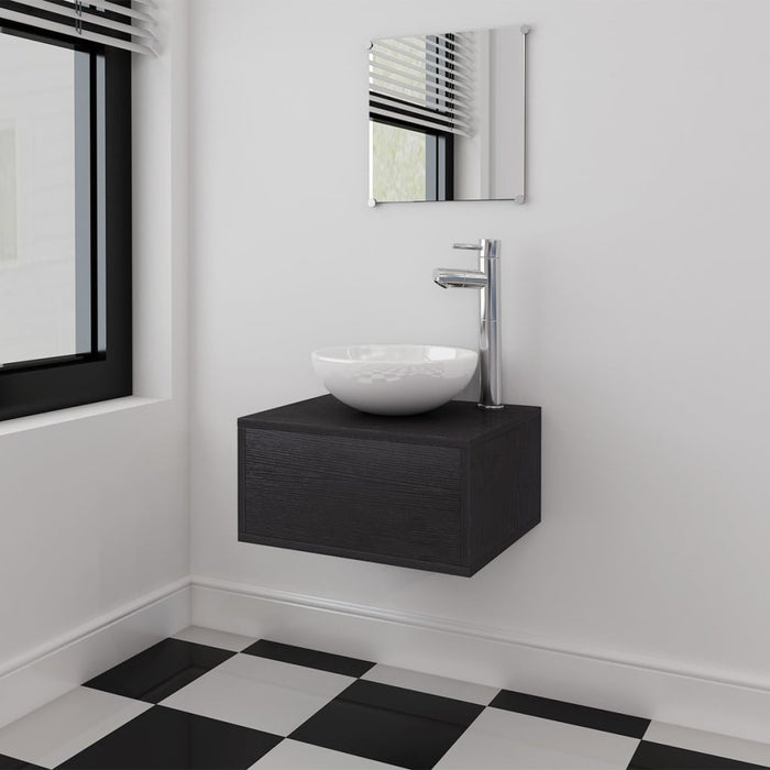 Set mobilier baie format din 3 piese cu chiuvetă inclusă, Negru - WALTI WALTI