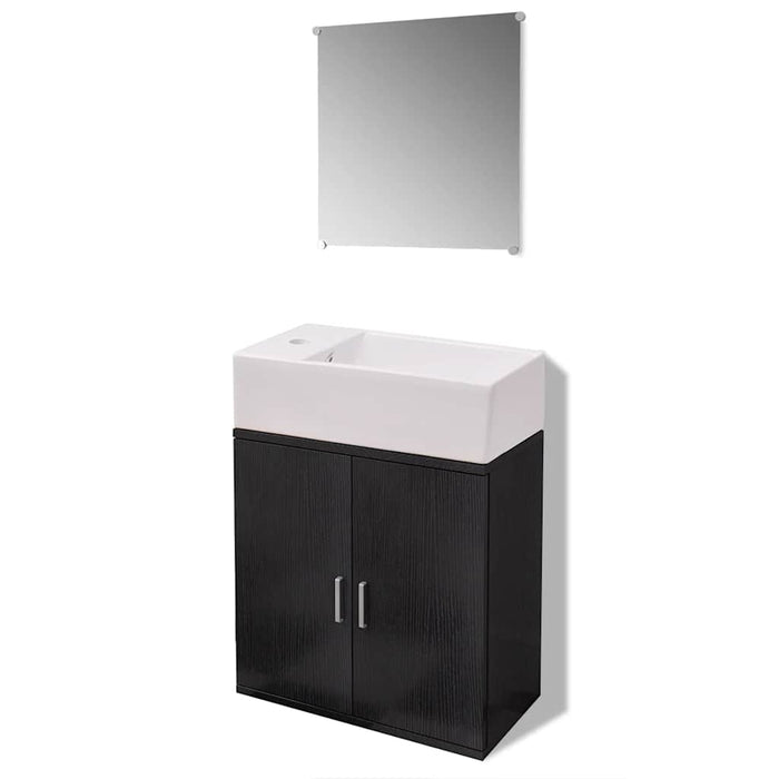 Set mobilier baie format din 3 piese cu chiuvetă inclusă, Negru - WALTI WALTI