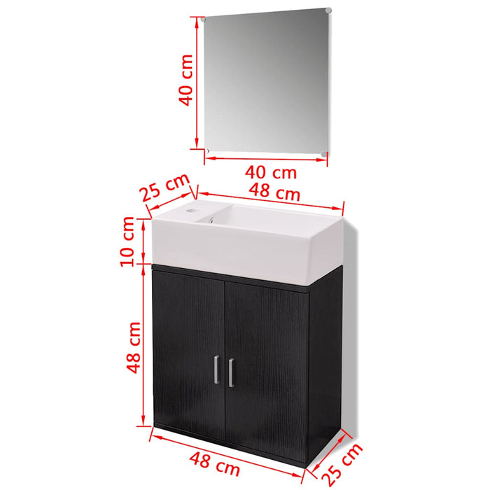 Set mobilier baie format din 3 piese cu chiuvetă inclusă, Negru - WALTI WALTI