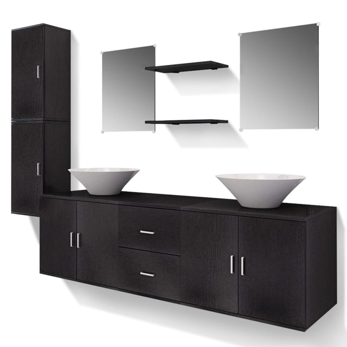 Set mobilier baie format din 9 piese cu chiuvete incluse, Negru - WALTI WALTI
