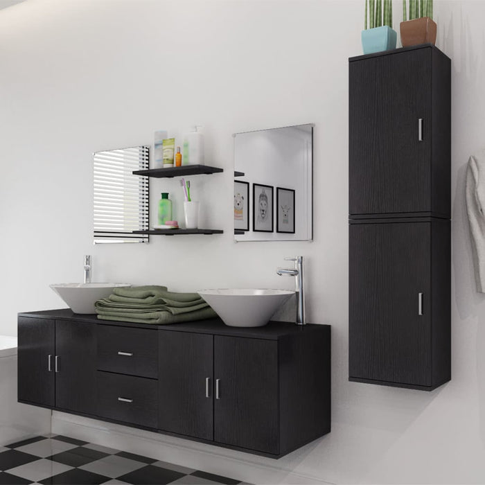 Set mobilier baie format din 9 piese cu chiuvete incluse, Negru - WALTI WALTI