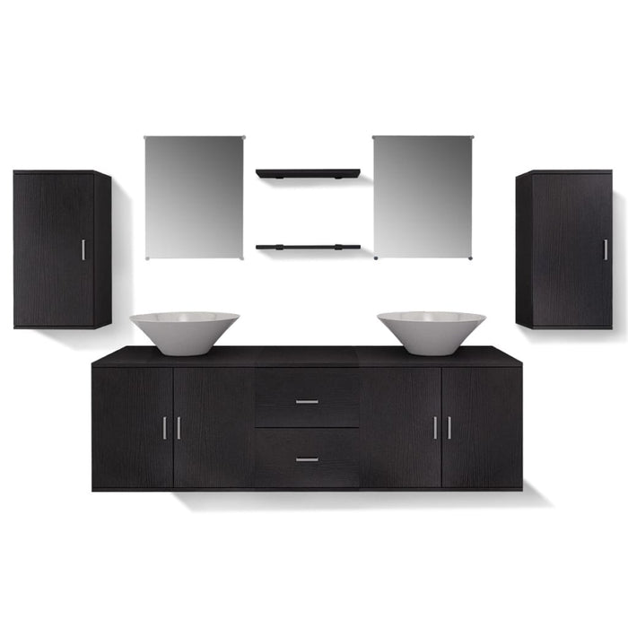 Set mobilier baie format din 9 piese cu chiuvete incluse, Negru - WALTI WALTI