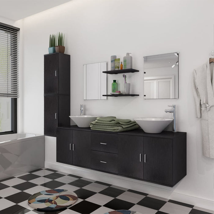 Set mobilier baie format din 9 piese cu chiuvete incluse, Negru - WALTI WALTI