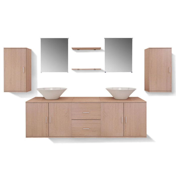 Set mobilier baie format din 9 piese cu chiuvete incluse, Bej - WALTI WALTI