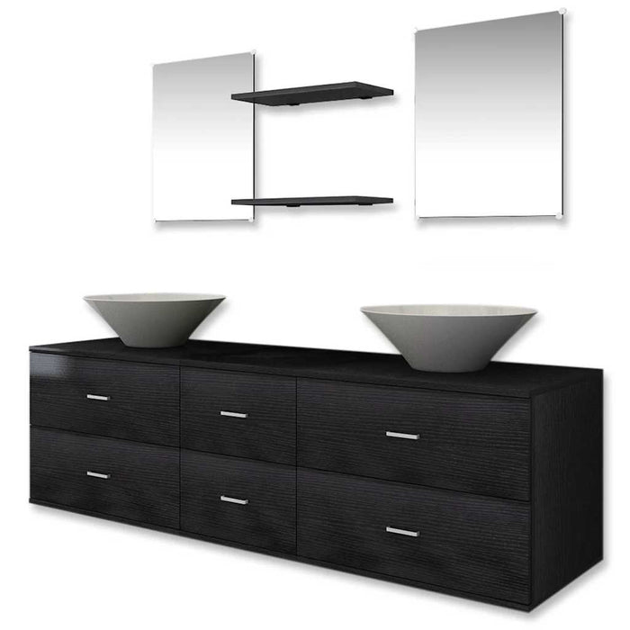 Set de mobilier de baie cu 7 piese și chiuvete incluse, negru - WALTI WALTI