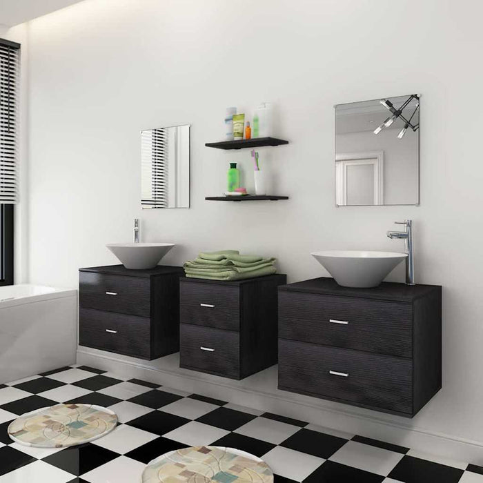 Set de mobilier de baie cu 7 piese și chiuvete incluse, negru - WALTI WALTI