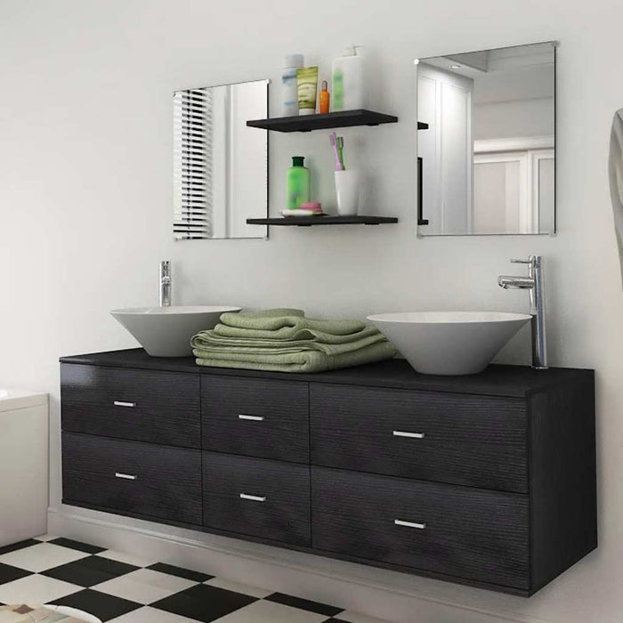 Set de mobilier de baie cu 7 piese și chiuvete incluse, negru - WALTI WALTI