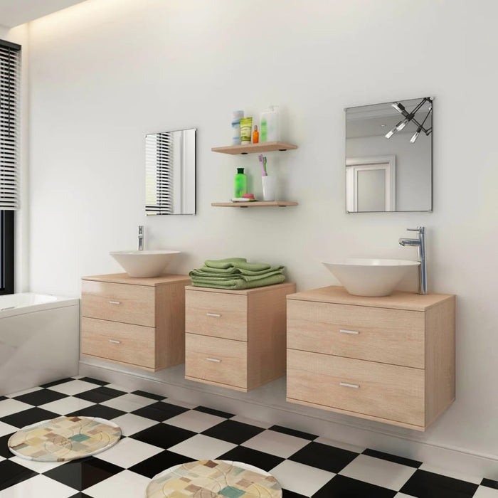 Set de mobilier de baie cu 7 piese și chiuvete incluse, bej - WALTI WALTI