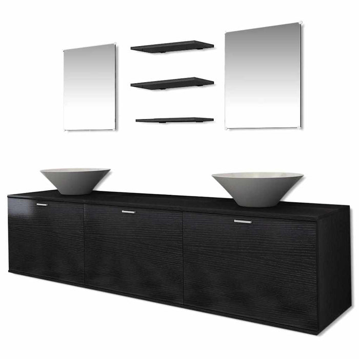 Set mobilier baie format din 8 piese cu chiuvete incluse, Negru - WALTI WALTI